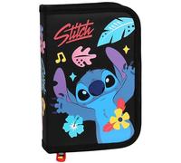 DISNEY Stitch ALOHA Astuccio a DOPPIA ALETA senza accessori, astuccio scolastico APERTURA A LIBRO per bambine (Stitch Pieghevole Nero)