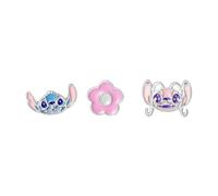 Disney Stitch & Angel - Set orecchini a lobo per bambina e donna, con Stitch, Angel e fiore in smalto, placcato argento, Orecchini Ufficiali Disney