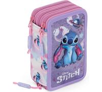 Clondo Astuccio Scuola 3 Scomparti Completo Per Stitch Fan - 46 Accessori Bambini - Kit Cancelleria con 3 Penne Gel Cancellabili, Pennarelli, Pastelli, Colla, Evidenziatore