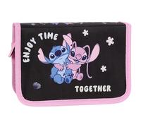 DISNEY Stitch Astuccio a doppia apertura senza accessori, astuccio scolastico APERTO per bambine, nero e rosa (Stitch Pieghevole Nero-rosa)