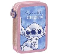 DISNEY Stitch Astuccio a due scomparti CON ATTREZZATURE per ragazza, PER SCUOLA - 32 elementi, 2 cerniere (Stitch Pieghevole)