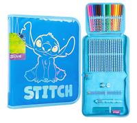 Disney Stitch Astuccio Bambina Riempito con Scuola Cancelleria, Grande Capacità Frozen Colorazione Set Cancelleria Bambini, Regalo Bambina (Blu Stitch 1 Scomparto)