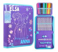 Disney Stitch Astuccio Bambina Riempito con Scuola Cancelleria, Grande Capacità Frozen Colorazione Set Cancelleria Bambini, Regalo Bambina (Viola Frozen 1 Scomparto)