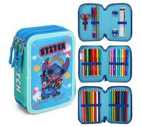 Disney Stitch - Astuccio grande a 3 ripiani, multi scomparti, articoli per la scuola, cancelleria, penne colorate, Multicolore, Stitch - Astuccio grande a 3 ripiani