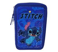 Disney Stitch Astuccio Multiscomparto 3 Zip Scuola Primaria e Secondaria Completo 44 Pezzi Penne Matite Colori Pennarelli Giotto