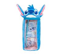 Disney Stitch - Astuccio Portapenne Peluche Cilindrico con Testa 3D | Set Cancelleria con Penna, Matita, Bloc Notes, Gomma e Temperino [Azzurro Stitch]