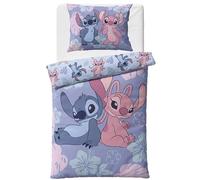 DISNEY Stitch Biancheria da letto per bambini blu, reversibile, con cerniera, 100% cotone OEKO-TEX (140x200cm+70x90cm)