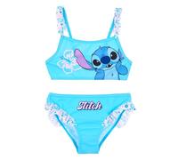 Disney Stitch Bikini Bambina 3-8 Anni Costume Mare Due Pezzi Ufficiale Premium 82% Poliestere 18% Elastan Asciugatura Rapida Fantasie Colorate Estate [18070 Azzurro - 8 Anni]