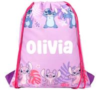 Disney Stitch - Borsa con coulisse per bambini, in polietilene, per la scuola o il nuoto, per ragazze, prodotto personalizzato per ragazze, rosa, rosa