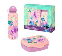 Disney Stitch, bottiglia e contenitore per il pranzo, bottiglia d'acqua con stitch e angelo, per ragazze, in alluminio, capacità 500 ml