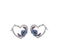 Disney - Stitch Brass Silver Plate Love Heart Huggie Earrings NUOVO