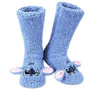 Disney Calze a Pantofola da Donna - Calzini Antiscivolo Donna in Caldo Pile - Idea Regalo Stitch Minnie Baby Yoda (Blu Fluffy Stitch)