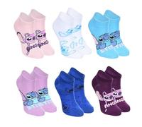 Disney Stitch Calzini da Donna, Set di 6 Calzini Corti Invisibili in Cotone, Regalo per Donne, Ragazze e Adolescenti (IT, Numero, 39, 41, Regular, Regular, Multicolore)