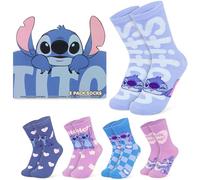 Disney Stitch Calzini Donna e Adolescenti, Morbida Pacco da 5 Calze con Disegni per Uso Quotidiano, Regalo Donna (36/41 EU, Multi Stitch)