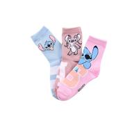Disney Stitch Calzini per bambini - Confezione da 3 calzini con licenza per ragazze | Calzini in cotone traspiranti con motivo Stitch & Angel | Morbidi e delicati sulla pelle, multicolore, 23-26