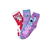 Disney Stitch - Calzini per bambini e bambine, confezione da 3 pezzi, motivo Stitch & Angel | Comode calze in misto cotone | Articolo con licenza ufficiale, multicolore, 23-26