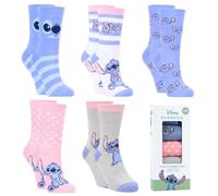 Disney Stitch Calzini per Ragazze, Set di 5 Calze Classici con Motivo Stitch per Adolescenti e Donne, Taglie EU 27 alla 38 (IT, Numero, 27, 30, Regular, Multicolore)