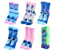 Disney Stitch Calzini per Ragazze, Set di 5 Calzini Classici per Ragazze con Design Stitch, Taglie EU 27 a 38 (IT, Numero, 27, 30, Regular, Multicolore)