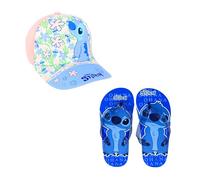 Disney Stitch Cappello Baseball e Infradito per Ragazze, Set Estivo Stitch, Taglia EU 29/30 | Blu