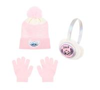 Disney Stitch Cappello, Guanti e Paraorecchie per Ragazze, Berretto Invernale per Bambina Design Scintillante, Regalo per Bambine | Rosa