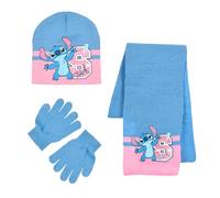 Disney Stitch Cappello Sciarpa e Guanti per Ragazze, Set Invernale Cappello Sciarpa e Guanti, Accessori Invernali per Bambina, Regalo per Ragazze | Blu