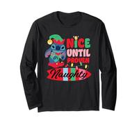 Disney Stitch Christmas Nice Until Proven Naughty Holiday Maglia a Manica