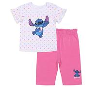 Disney Stitch Completo in cotone per neonato, colore bianco- rosa con pois, maglietta e pantaloncini 6 mesi