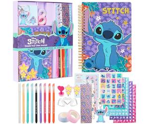 Disney Stitch DIY Kit Taccuino Bambini Adolescenti Quaderno Spirale A5 Disegno Stickers Note Adesive Portachiavi Penne Colorate, Idea Regalo