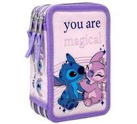 Disney Stitch e Angel Astuccio 3D triplo riempito, 44 pezzi, 3 Zip, Scuola
