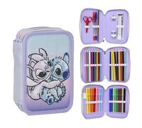 Disney Stitch e Angel Astuccio triplo riempito, 44 pezzi, 3 Zip, Scuola