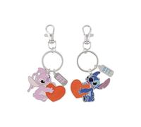 Disney Stitch & Angel - Set di 2 portachiavi con ciondolo a forma di cuore per bambini, motivo: cartone anim, Multicolore, Taglia unica