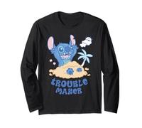 Disney Stitch Fluffy Summer Beach Sand Pile "Trouble Maker" Maglia a Manica