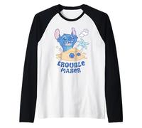 Disney Stitch Fluffy Summer Beach Sand Pile "Trouble Maker" Maglia con Maniche Raglan