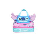 Disney Stitch Girls - Borsa per il pranzo con orecchie 3D, colore rosa e blu, isolante, per bambini, doppio scomparto, borsa per snack scolastica Lilo & Stitch