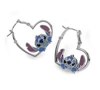 Orecchini a cerchio Disney Stitch per ragazze, placcati in argento, con cuore dell'amore