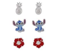Disney Stitch Girls - Set di 3 orecchini placcati in argento a forma di fiore tropicale
