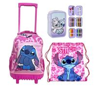 Disney Stitch Grande Zaino Trolley con Ruote + Astuccio + Sacca Palestra Scuola