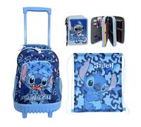 Disney Stitch Grande Zaino Trolley con Ruote + Astuccio + Sacca Scuola