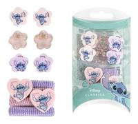 Stitch Beauty Set - Include 6 forcine e 4 elastici - Colore Rosa e Viola - Multicomposizione - Design ispirato a Stitch - Prodotto originale progettato in Spagna