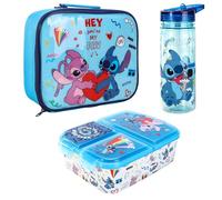 Disney Stitch Kids - Set di portapranzo per bambini, con borsa termica per il pranzo, contenitore multiscomparto e bottiglia d'acqua da 580 ml, per scuola, viaggi, senza BPA