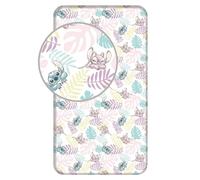 Disney Stitch - Lenzuolo con angoli elasticizzati, motivo foglie, 90 x 200 + 25 cm, 100% cotone