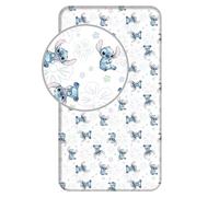Disney Stitch Lenzuolo con angoli Stitch "Ohana" bianco, 90 x 200 cm, 100% cotone