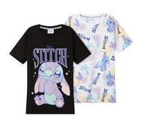 Disney Stitch Maglietta Bambina e Adolescenti 2 Pacco Girocollo Magliette Corte Ragazza Multipacco Comodo Traspirante Regalo Ragazza (13-14 Anni, Nero/Bianco, 2)