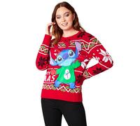 Disney Stitch Maglione Natalizio Donna, Maglione di Natale per Donna, Ragazza - Regali Stitch (Rosso Stitch, 2XL)
