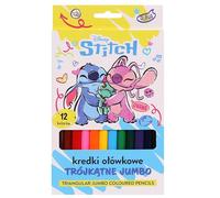 DISNEY Stitch Matite per la scuola, matite triangolari in legno spesse 12 COLORI (A)