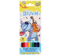 DISNEY Stitch Matite per la scuola, matite triangolari in legno spesse 12 COLORI (B)