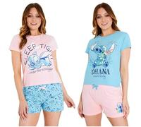 Disney Stitch Pigiama Corti Donna, Pigiami Donna Estivo - Confezione da 2 (Rosa/Blu, M)