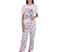Disney Stitch Pigiama da Donna a Due Pezzi in Cotone con Maniche Corte e Pantaloni Lunghi 100% Cotone (IT, Testo, S, Regular, Regular, Stitch)