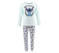 Disney Stitch Pigiama da Donna, T-Shirt e Pantaloni Lunghi Set da 2 Pezzi da Donna, Pigiama College in Morbido Cotone Verde, Pigiama Regalo per Donne e Adolescenti (L)