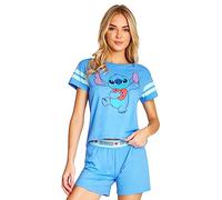 Disney Stitch Pigiama Donna Estivo Corto Pigiami Due Pezzi a Maniche Corte e Pantaloncini Cotone Misto S - XL IH Oh (L, Blu Stitch)